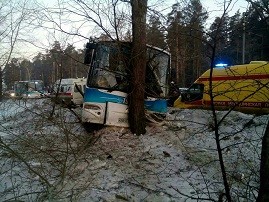 В Иркутской области автобус врезался в дерево.